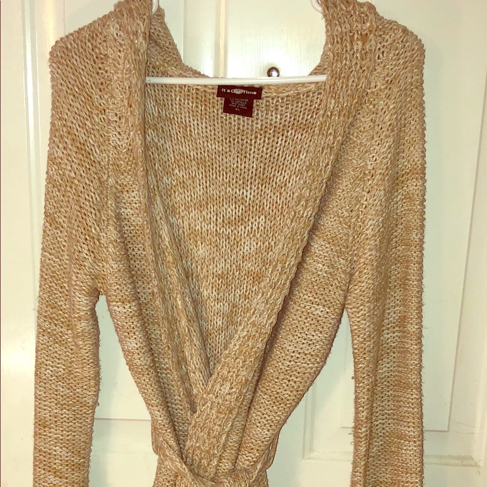 Women’s Cream & White Open Front Hooded Sweater